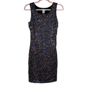 CANDIE'S Black Rainbow Sequin Sleeveless Mini Dress M
